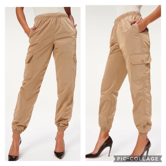 Good American Pants - Good American Essential Shine Boyfriend Cargo Pants Putty Size 1 Small High Rise